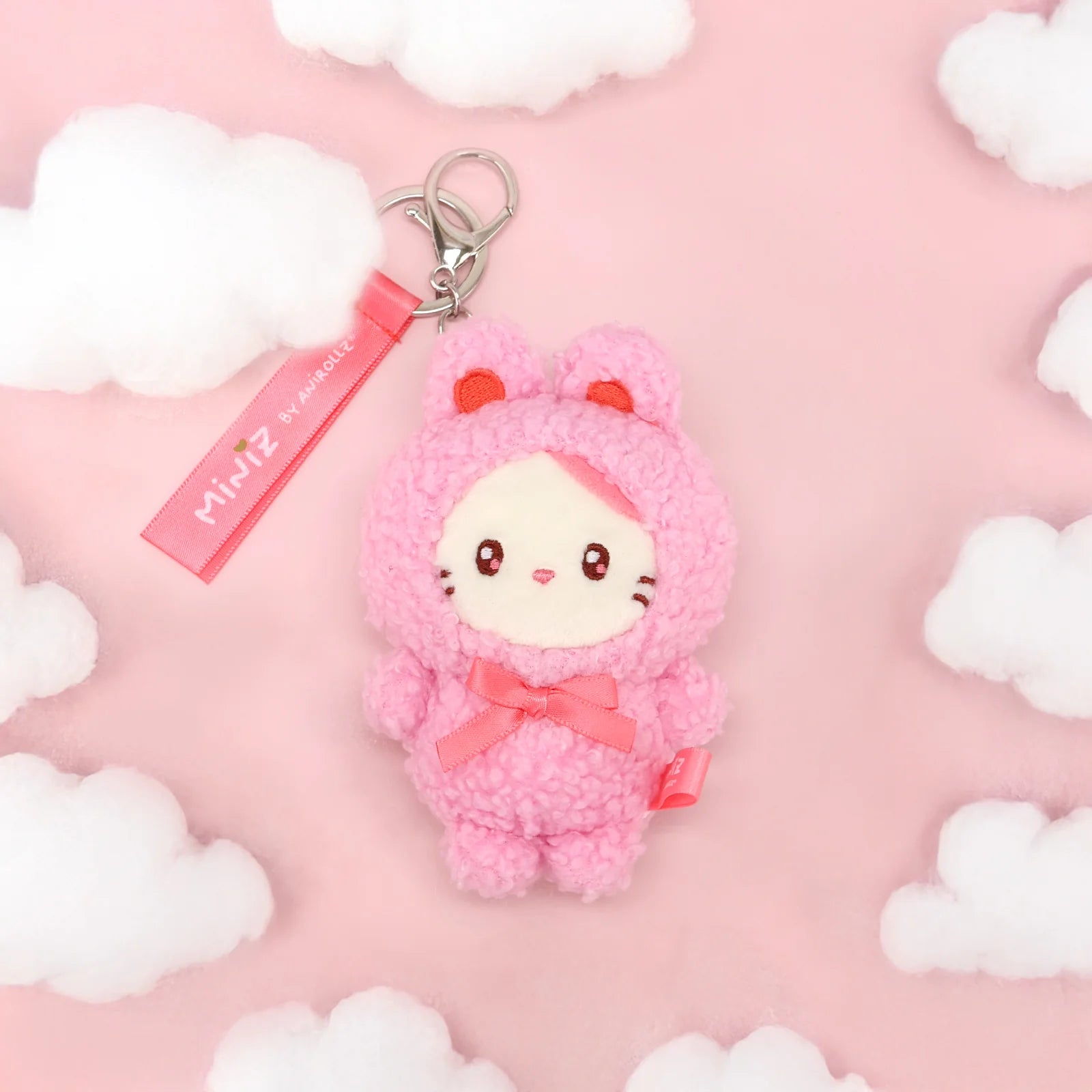 Front view Bunny Costume Kittiroll Plush Charm with Clouds Background