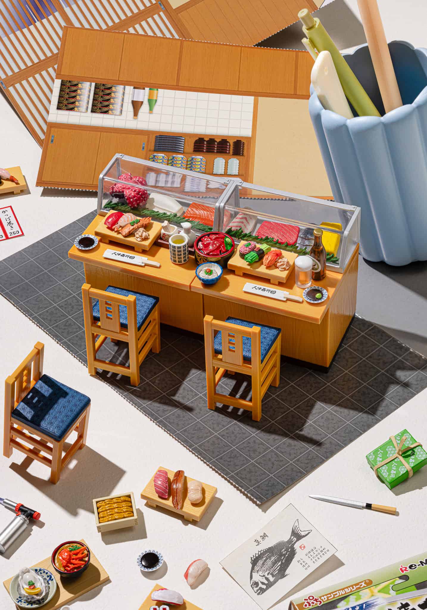 Sushi Restaurant Blind Box by Re-Ment packaging display